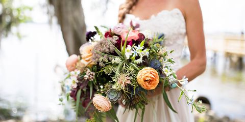 Dress, Petal, Flower, Strapless dress, Bouquet, Bridal clothing, Bride, Cut flowers, Floristry, Flower Arranging, 