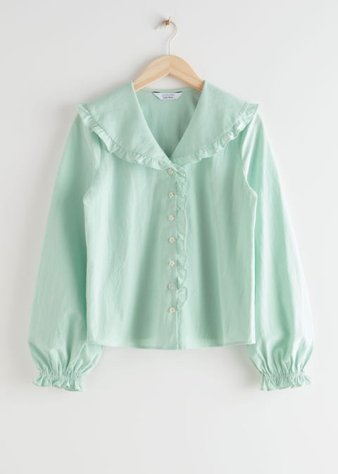 The big-collared shirts to make a statement in this spring 制服 BLOUSE COLLAR BIG SHEER Tシャツ/カットソー(半袖/袖なし)