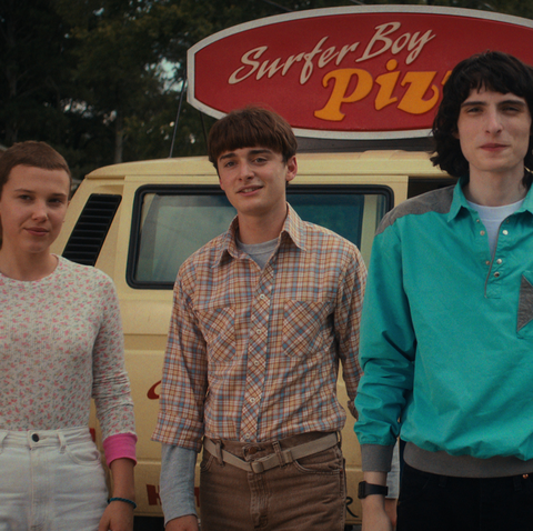 stranger things l to r millie bobby brown as eleven, noah schnapp as will byers, finn wolfhard as mike wheeler, charlie heaton as jonathan byers, and eduardo franco as argyle in stranger things cr courtesy of netflix 2022