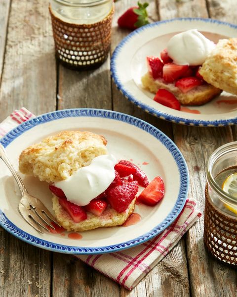 brandied strawberry shortcakes with malted whipped cream
