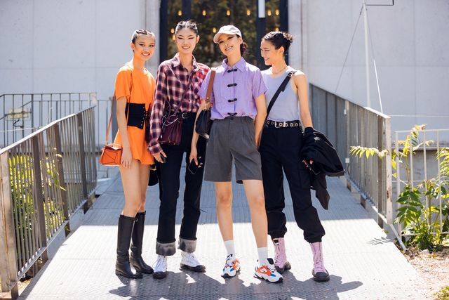 paris, france   july 03 chinese models ning jinyi, sijia kang, wang han, and ruinan dong after the elie saab show during couture fashion week fallwinter 2019  on july 03, 2019 in paris, france photo by melodie jenggetty images