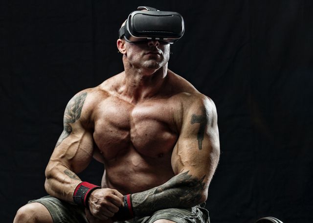 strong man wearing vr headset