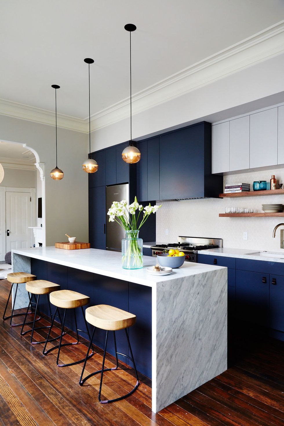 Mix Blue with Gray Kitchen Cabinets