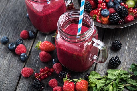 Summer berries smoothie in mason jar