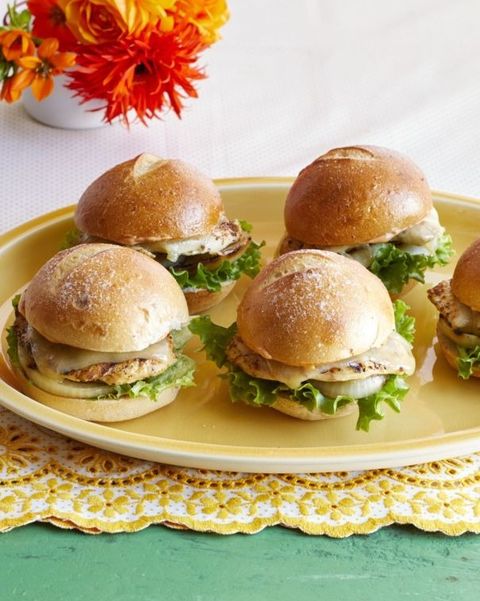 grilled chicken sliders on yellow plate