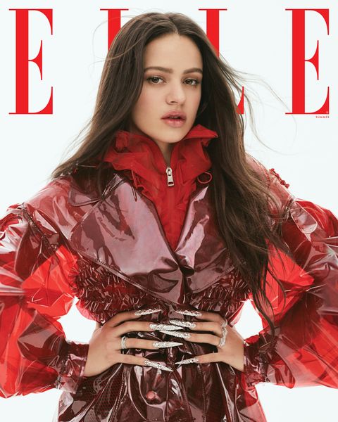 rosalía in red jacket on the cover of elle