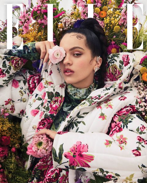 rosalía in floral jacket on the cover of elle