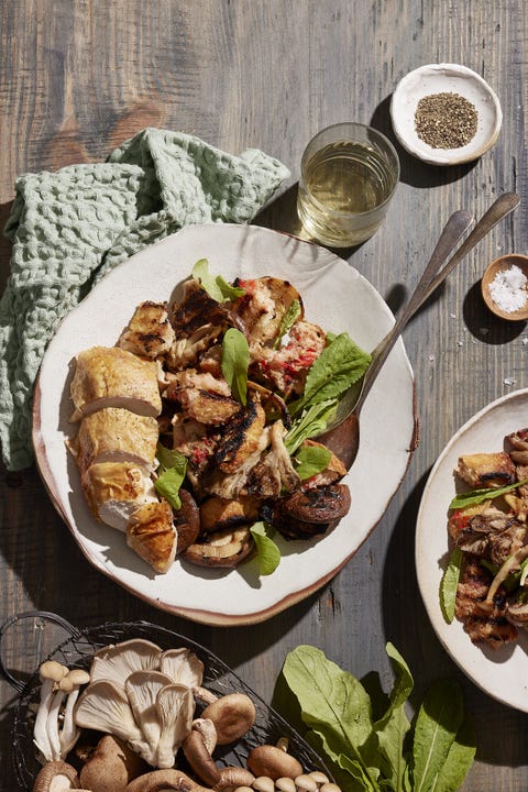 grilled mushroom panzanella with tomato vinaigrette