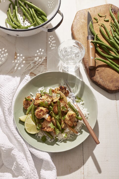 roasted curried cauliflower and green beans