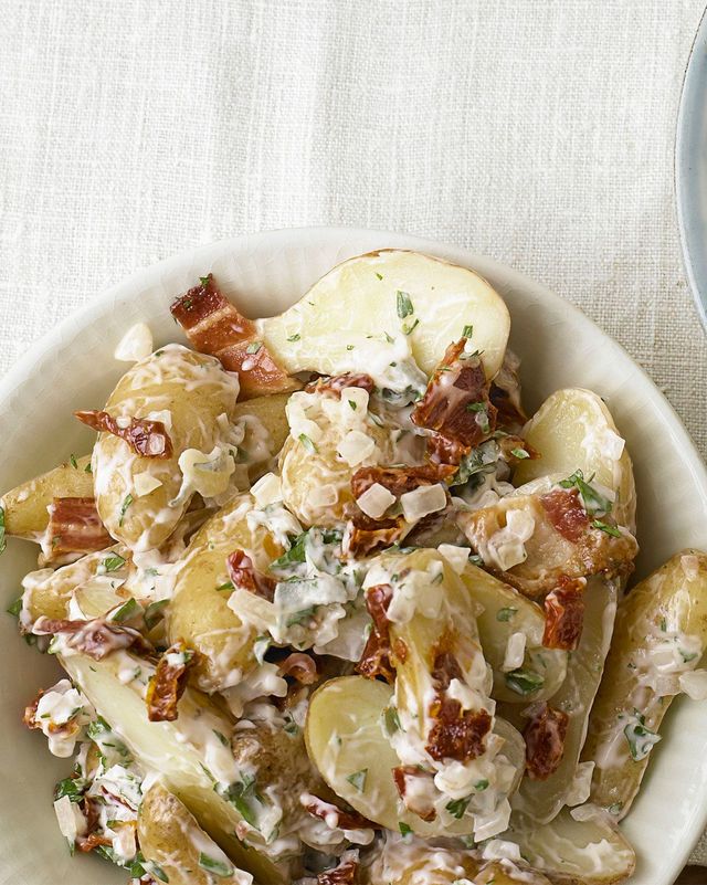fingerling potato salad with bacon and sundried tomatoes