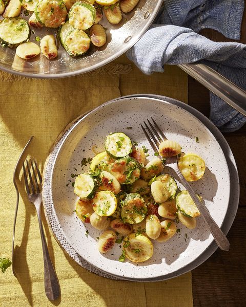 panseared gnocchi with parmesan roasted summer squash and herbs