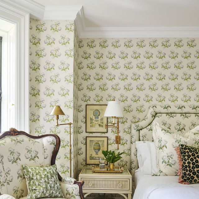 Colefax and fowler bowood pattern decorates the guest room