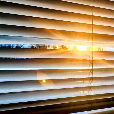 sun streaming through blinds
