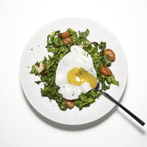 best keto breakfasts sunnysideup eggs on garlicky greens