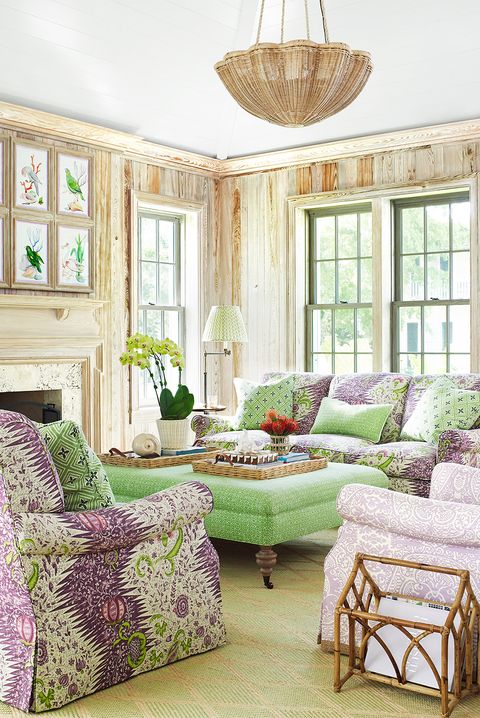 green and lavender living room
