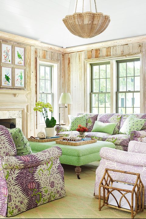 green and lavender living room