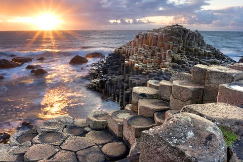 sunset over the giants causeway