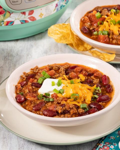 super bowl recipes instant pot chili with cheese and sour cream