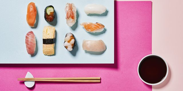 sushi with a colorful background