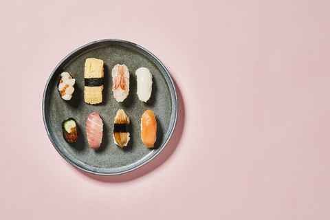 sushi with pink background