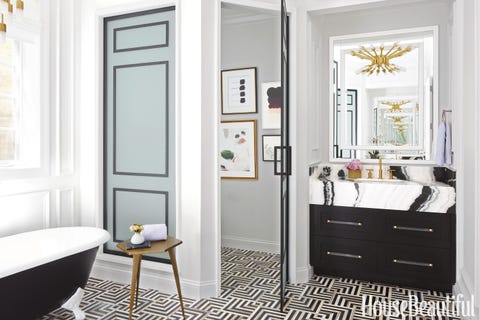 This black and white bathroom is a geometric showstopper this ... Black and white bathroom vanity