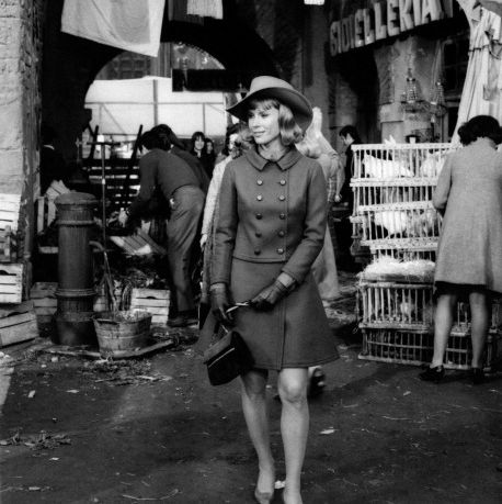 actress bibi andersson takes a walk in a small square in rome