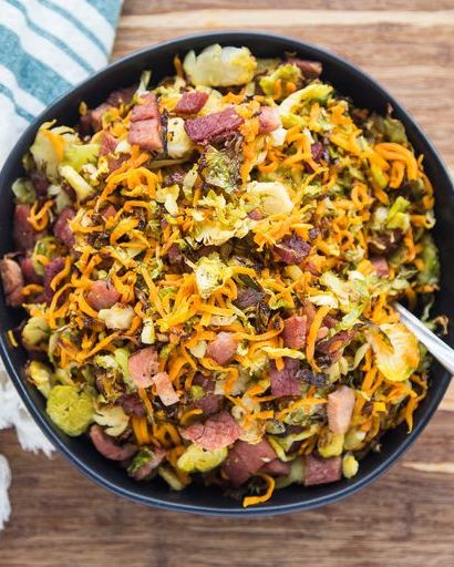 sweet potato side dishes roasted ham shredded brussels sprout hash