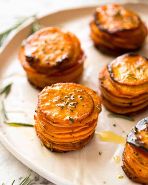 roasted sweet potato stacks with herbs