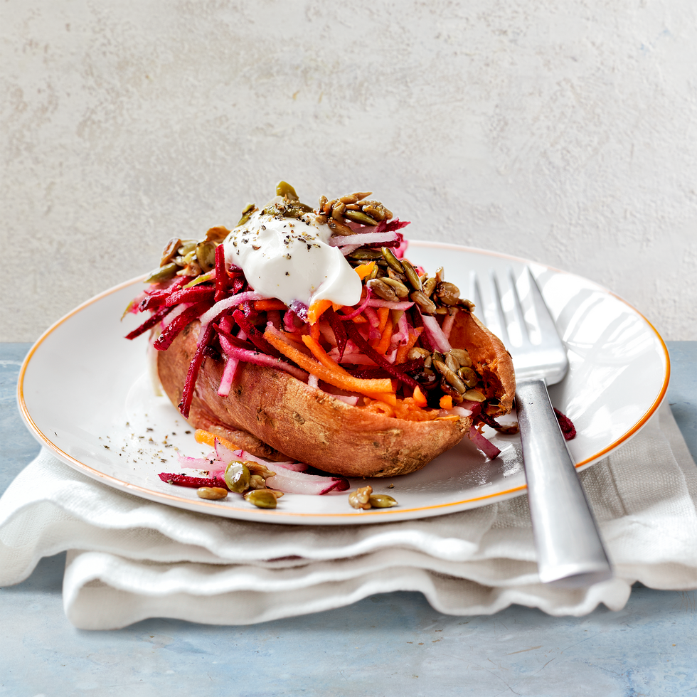 Sweet Potatoes With Shredded Salad Recipe