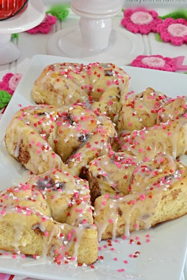 sweetheart cinnamon rolls - heart shaped foods Valentine's Day foods - sweetheart cinnamon rolls