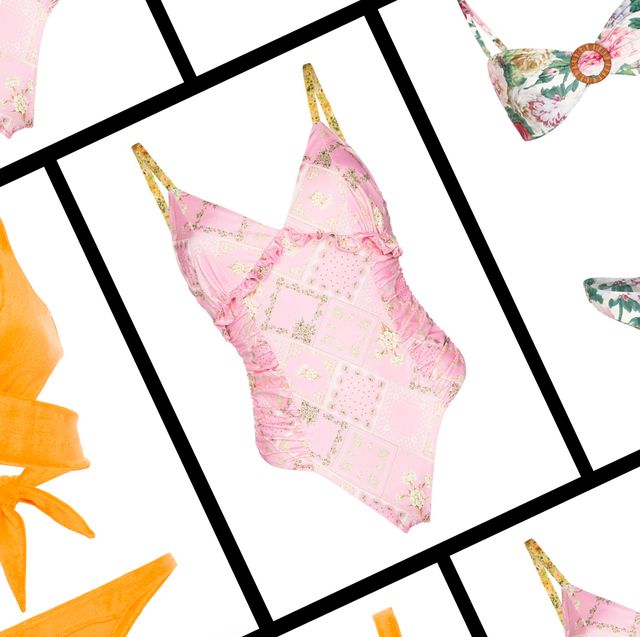 five swimsuits on sale for memorial day in a grid to illustrate a roundup of the best swimsuits on sale for memorial day