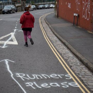 pedestrians create running lane