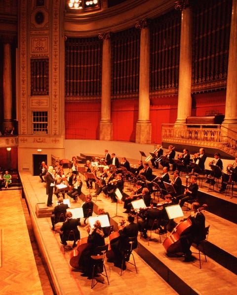 high angle view of musicians playing at a concert, hofburg concert orchestra, hofburg palace, vienna, austria
