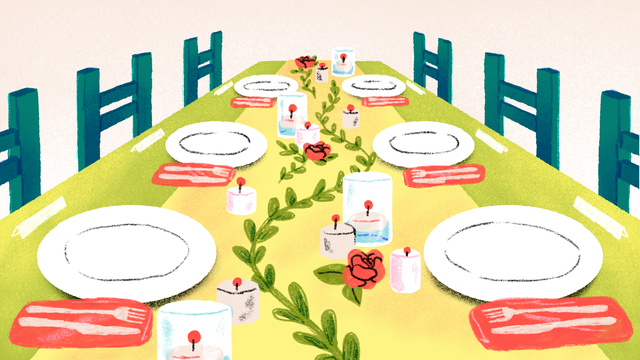 illustration of elegant tabletop with flowers
