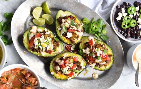 Taco stuffed avocados with chipotle cream
