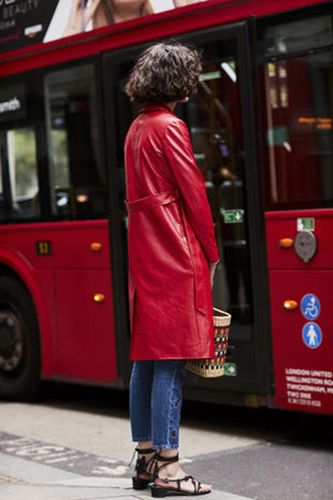 Red, Street fashion, Transport, Mode of transport, Public transport, Fashion, Snapshot, Bus, Standing, Vehicle, 