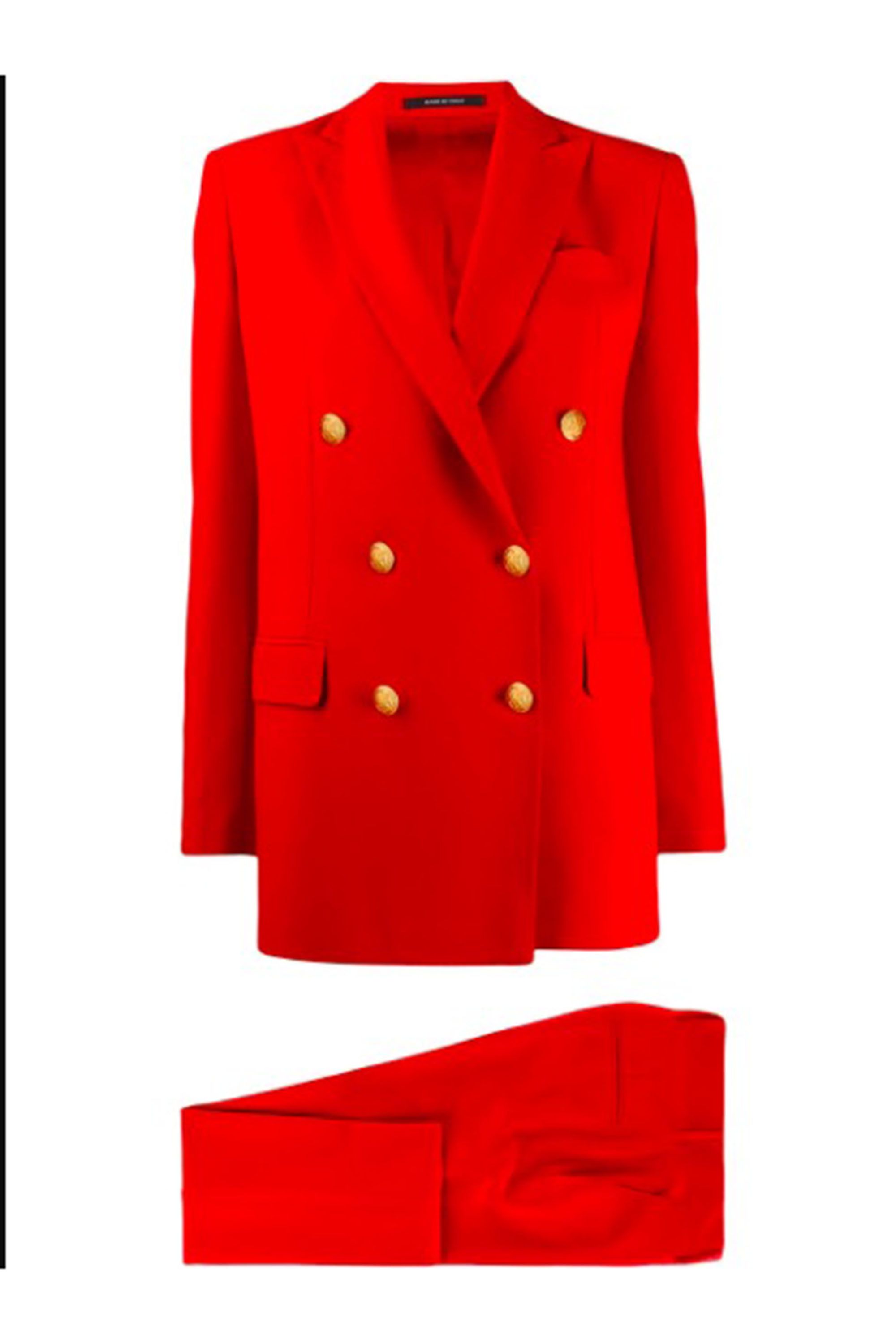 red trouser suit next