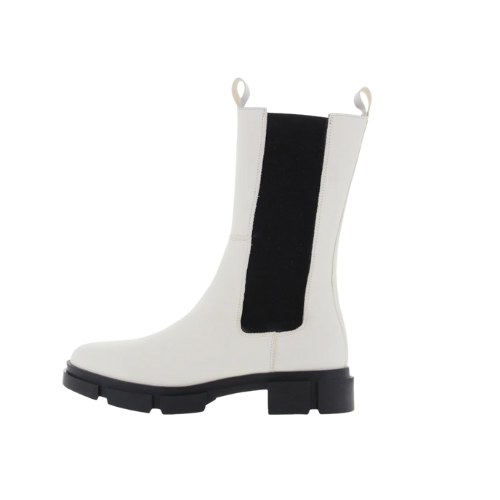 white and black chunky boots