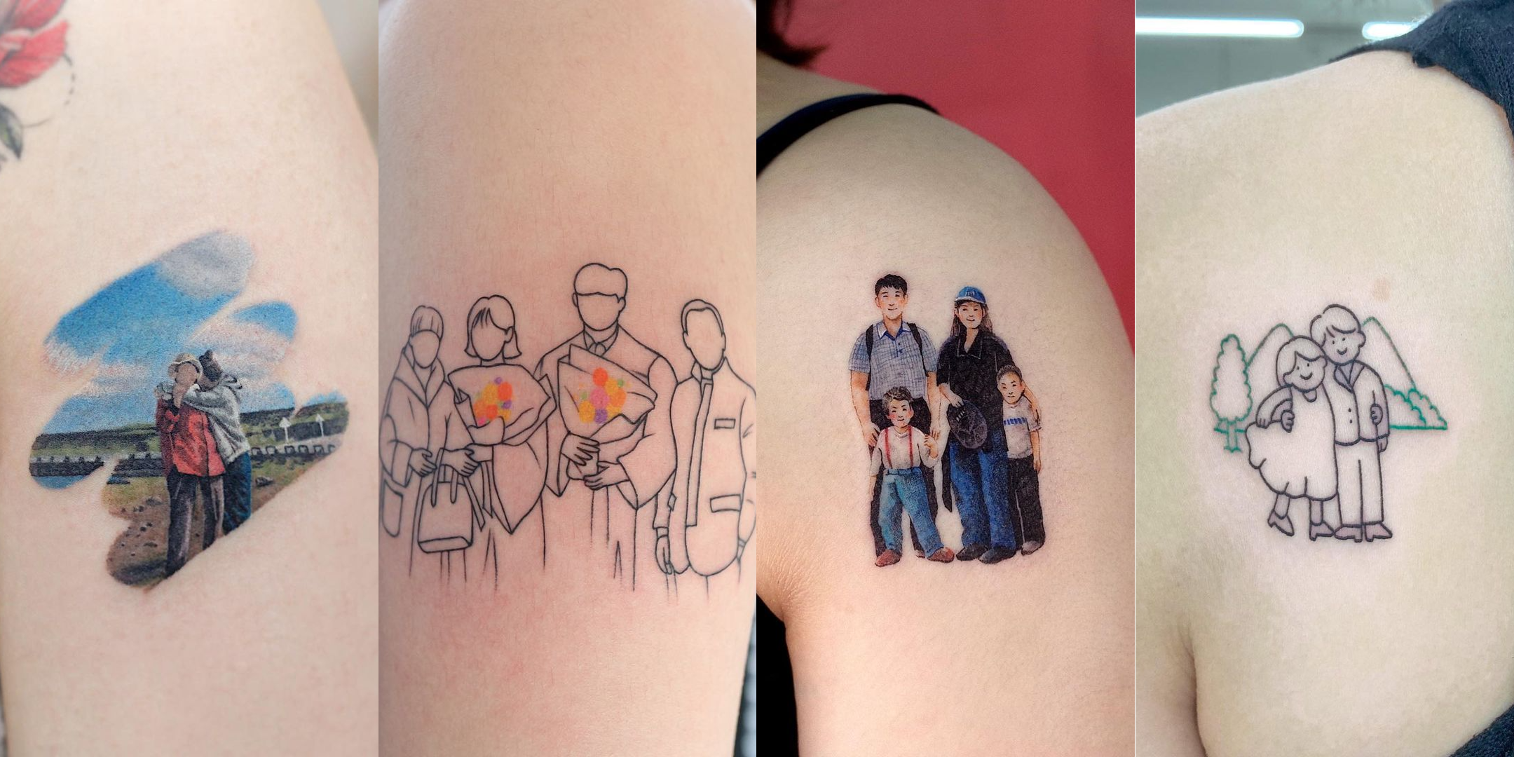 どんなときも一緒に 家族写真 をモチーフにしたタトゥーデザイン