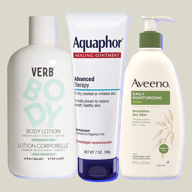verb body lotion, aquaphor healing ointment, aveeno daily moisturizer