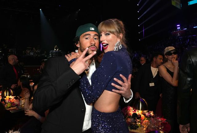 los angeles, california february 05 l r bad bunny and taylor swift attend the 65th grammy awards at cryptocom arena on february 05, 2023 in los angeles, california photo by kevin mazurgetty images for the recording academy