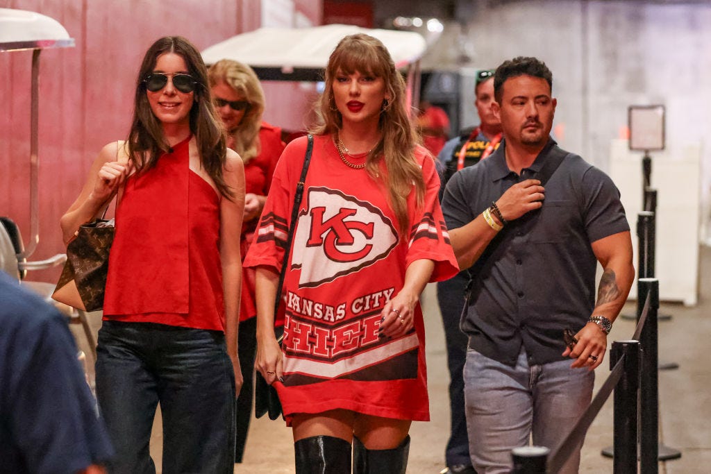 Taylor Swift Arrives at Chiefs Game Wearing a Jersey as a Dress with OTK Boots