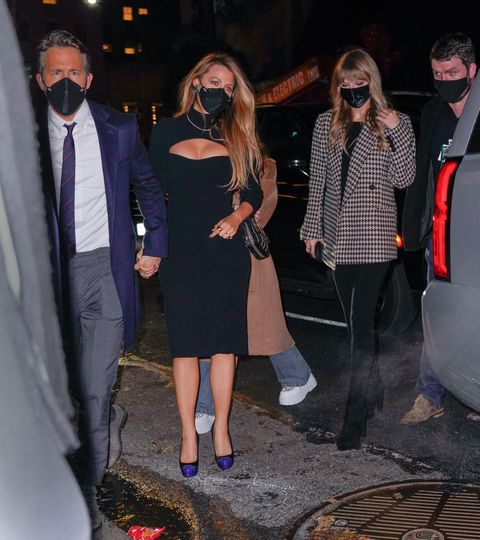 taylor swift with blake lively and ryan reynolds arriving at her snl after party﻿