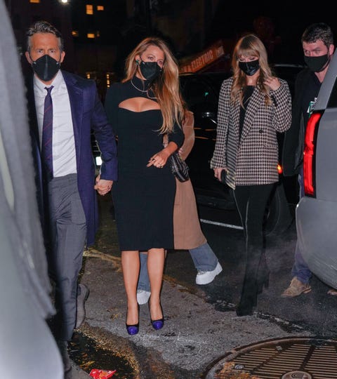 Taylor Swift with Blake Lively and Ryan Reynolds arriving at her SNL after party taylor swift with blake lively and ryan reynolds arriving at her snl after party