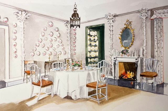 watercolorist mita corsini bland painted a portrait of interior designer veere grenney’s own dining room in tangier