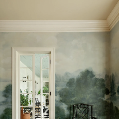 Dining room with painted wall