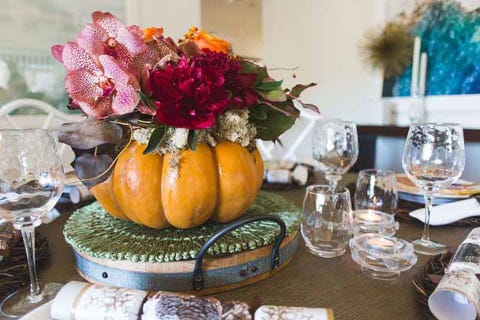 Pumpkin, Orange, Table, Centrepiece, Room, Still life, Meal, Interior design, Plant, Flower, 