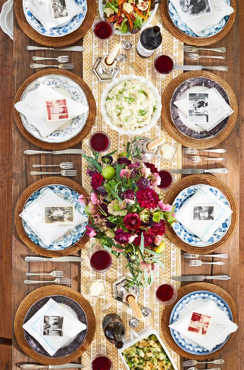 family table decorated for thanksgiving meal