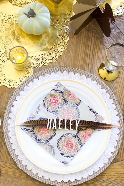 thanksgiving place cards pheasant feather