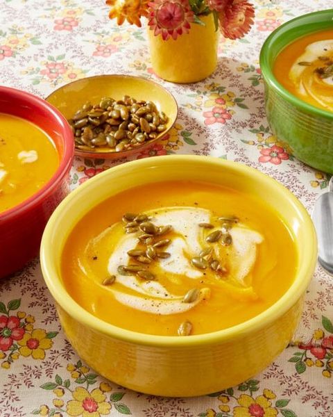 pumpkin soup with pumpkin seeds and cream